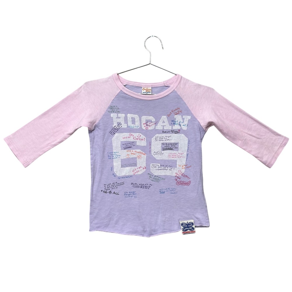 Gotham Wear Raglan Jersey Shirt Women XS Lavender Pink Graphic Print